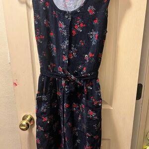 Vermont Country Store Navy Floral Corduroy Button-Front Dress | Size M